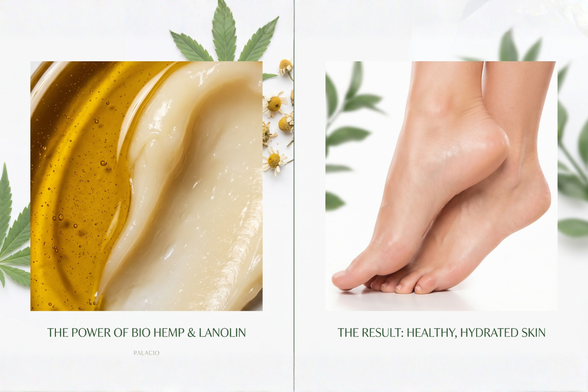 Effekt af Palacio Cannabis Fodcreme p� t�rre f�dder