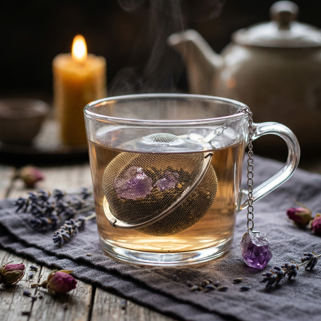 Krystal te-æg nedsænket i varmt vand for energigivende te