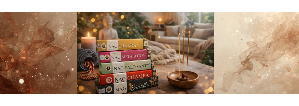 Buddha r�gelsesholder og Golden Nag r�gelse p� et bord