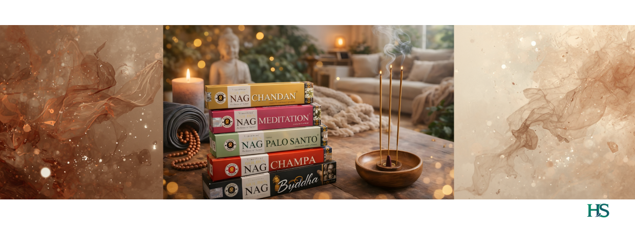 Buddha r�gelsesholder og Golden Nag r�gelse p� et bord