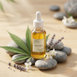 Eksklusiv Wellness & Restitution kategori icon &ndash; Professionel kropspleje med CBD og naturlige urter for holistisk velv�re, i kvadratisk format.