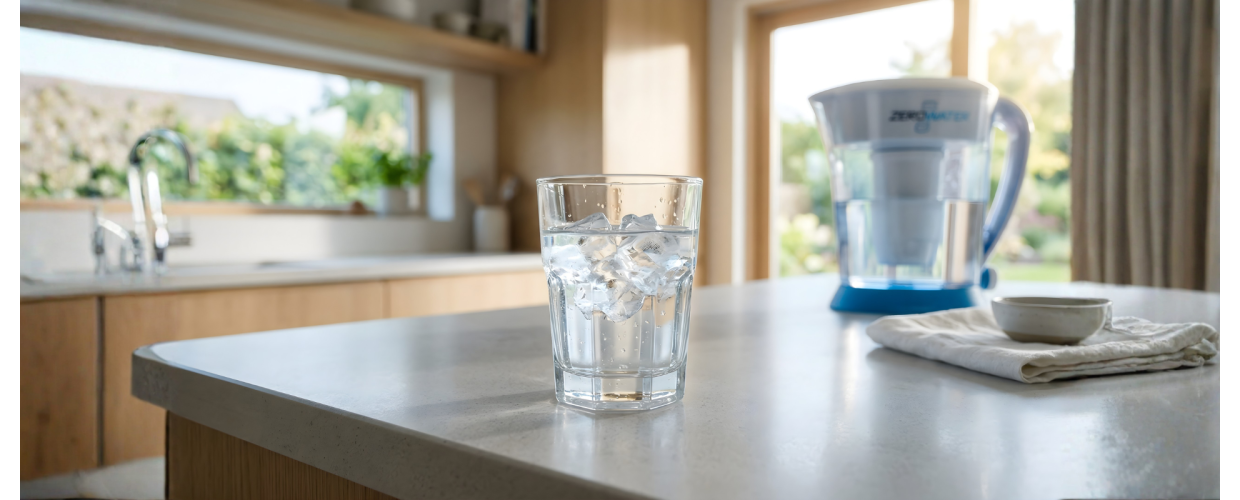 Rent og filtreret drikkevand uden PFAS og kalk med ZeroWater 5-trins filtreringssystem.