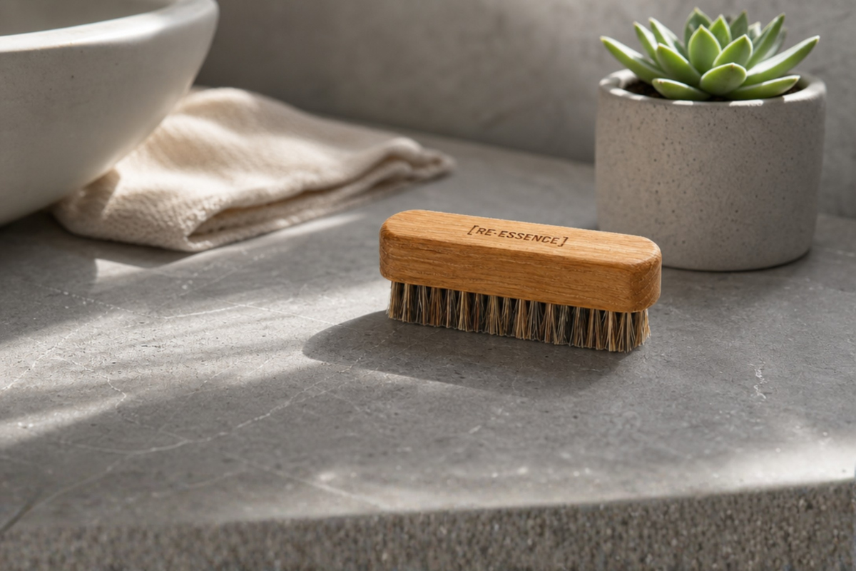 [RE�ESSENCE] Eksklusiv Negleb�rste i olieret egetr� med naturlige vildsvineb�rster.