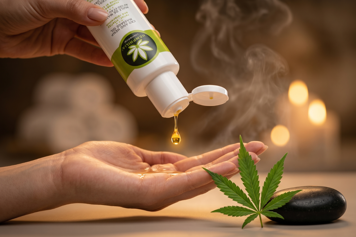 Hemphilia �kologisk hampolie og massageolie 100 ml i hvid og gr�n flaske