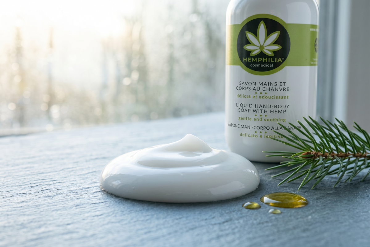 Hemphilia �kologisk Liquid Hand-Body Soap med hampolie i hvid pumpeflaske