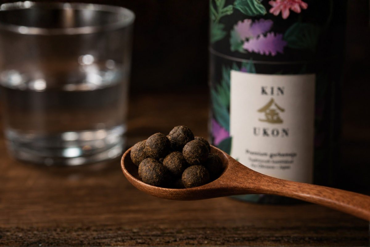 Kin Ukon Premium Gurkemeje fra Okinawa Japan � 100% ren fermenteret gurkemeje i sm� kugler uden tils�tningsstoffer.