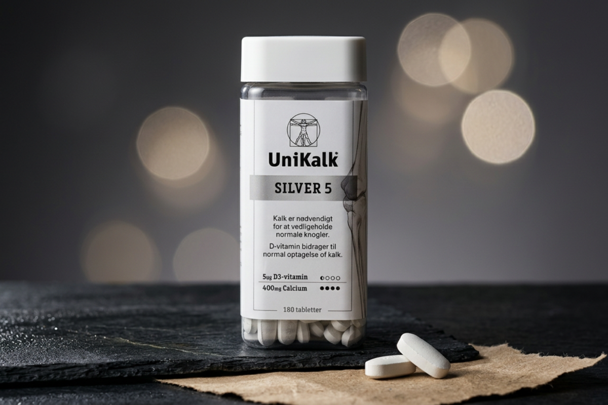 UniKalk Silver 5 med 400 mg kalk og 5 mikrogram D-vitamin 180 tabletter