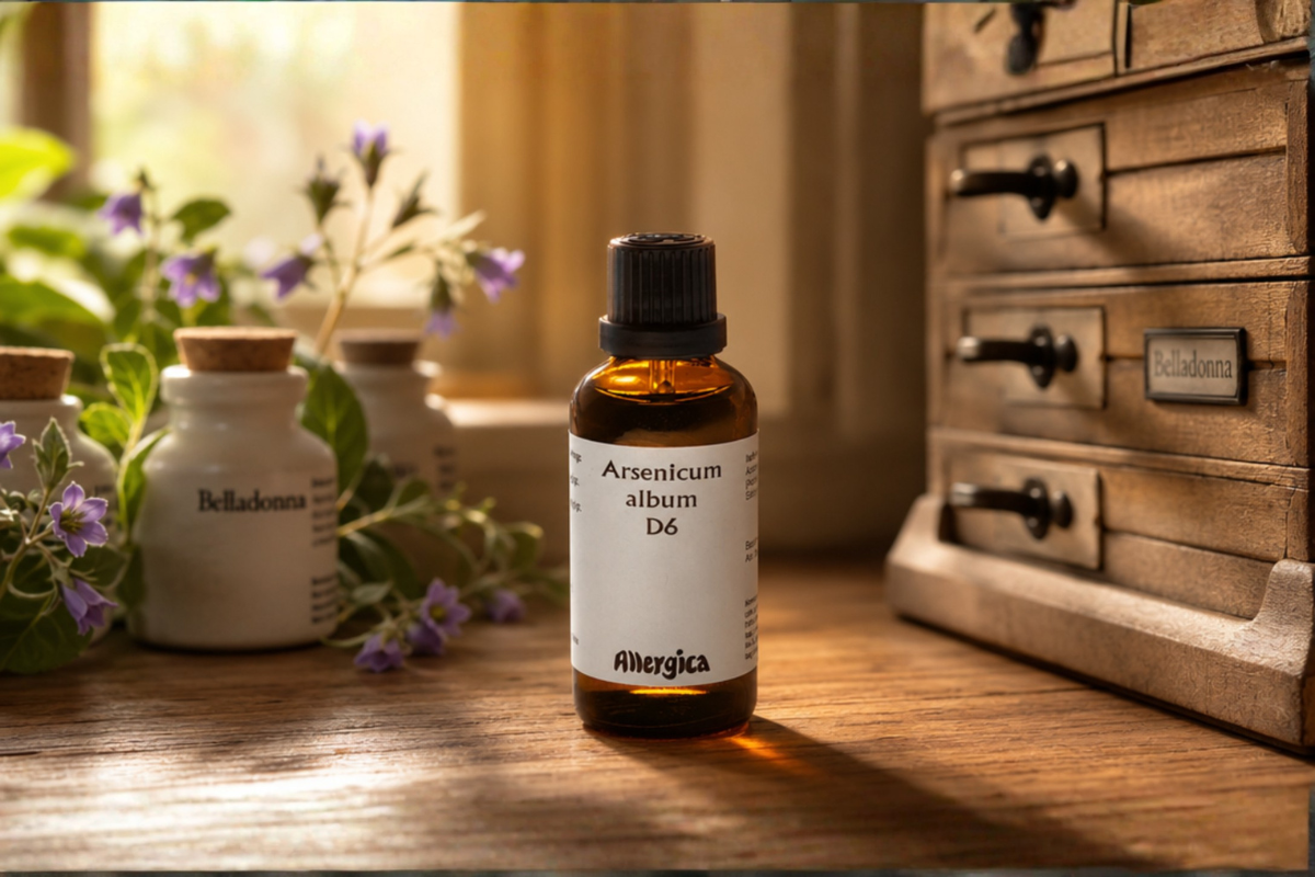 Allergica Arsenicum album D6 50 ml dr�ber � Seri�st dansk h�ndpotenseret hom�opati hos Helseservice.