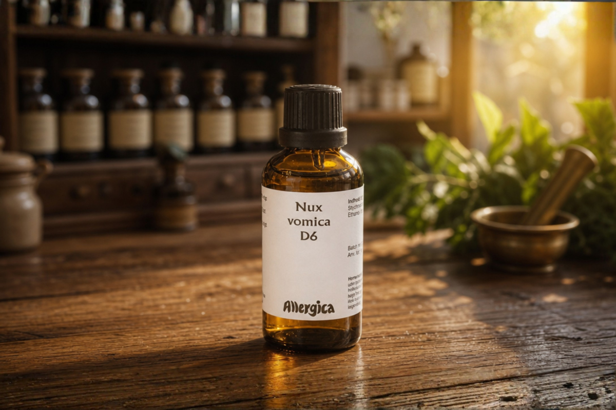 Allergica Nux vomica D6 50 ml dr�ber � Seri�st dansk h�ndpotenseret hom�opati hos Helseservice.