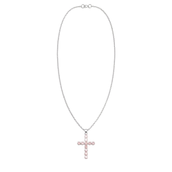 Indian Devotional Pendants - Silver Plated (45cm Chain)- Rose Quartz Crucifix