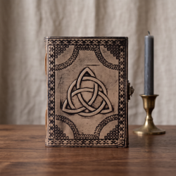 Triquetra notesbog i l�der med metalsp�nde - r�dbrun, 200 sider vist i produktmilj�