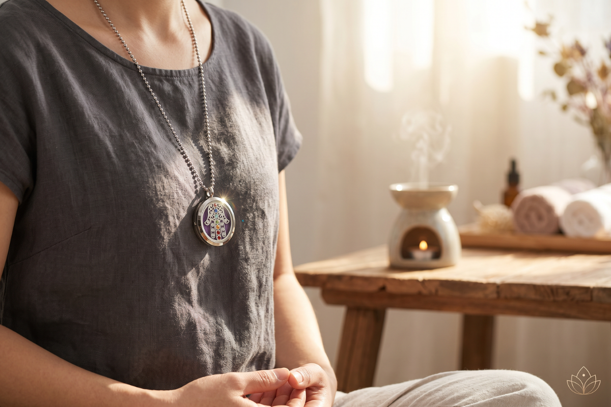 Aromahalsk�de Hamsa Chakra Diffuser Medaljon