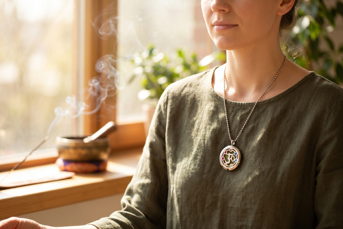 Aromahalsk�de OM Chakra Diffuser Medaljon