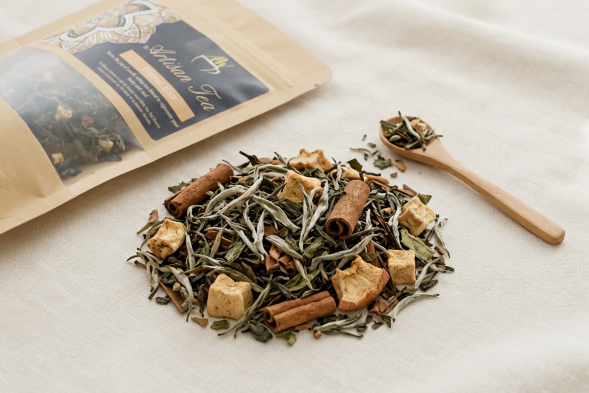 Artisan Eternal Elixir hvid te i kraftpose med l�s te og kanelst�nger