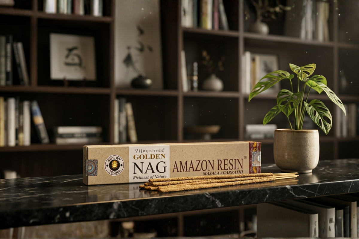 Golden Nag Amazon Resin (Breuzinho) 15g eksklusiv r�gelse i naturbrun indpakning � H�ndrullede pinde fra Bangalore pr�senteret p� shoppen.