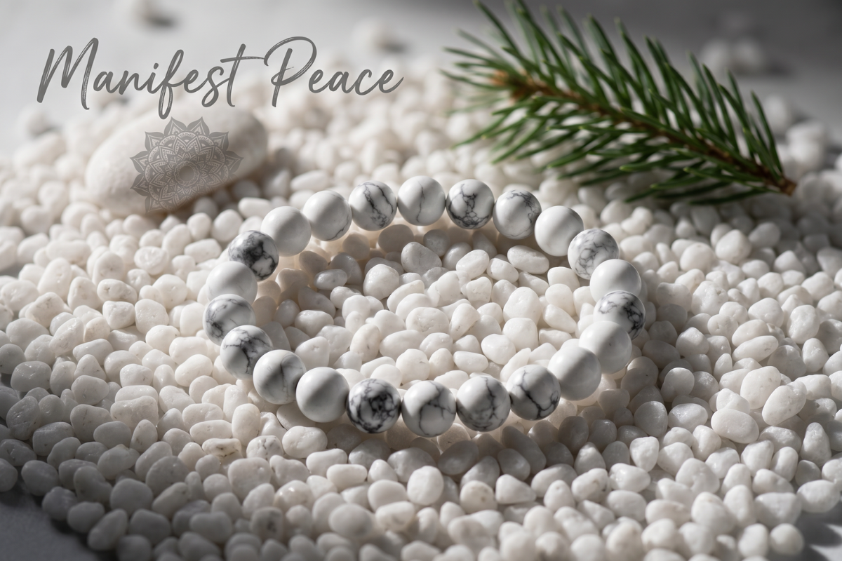 White Jasper Manifestationsarmb�nd p� displaykort med jutesnor