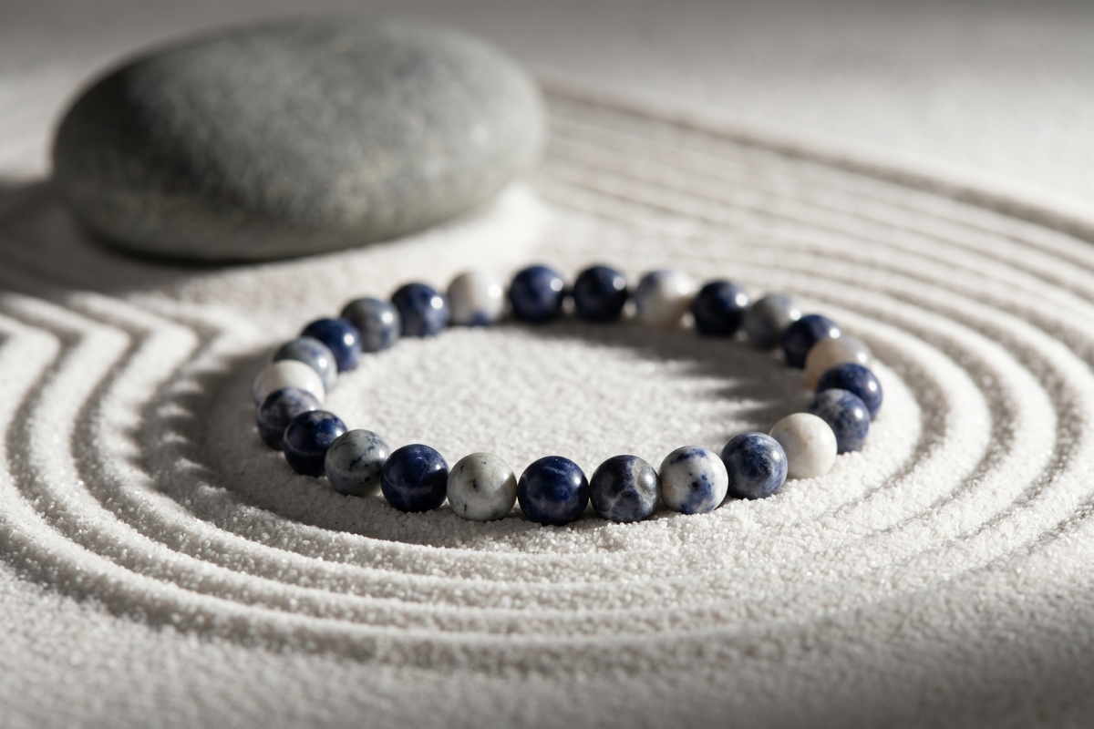 Sodalite Manifestationsarmb�nd p� displaykort med jutesnor