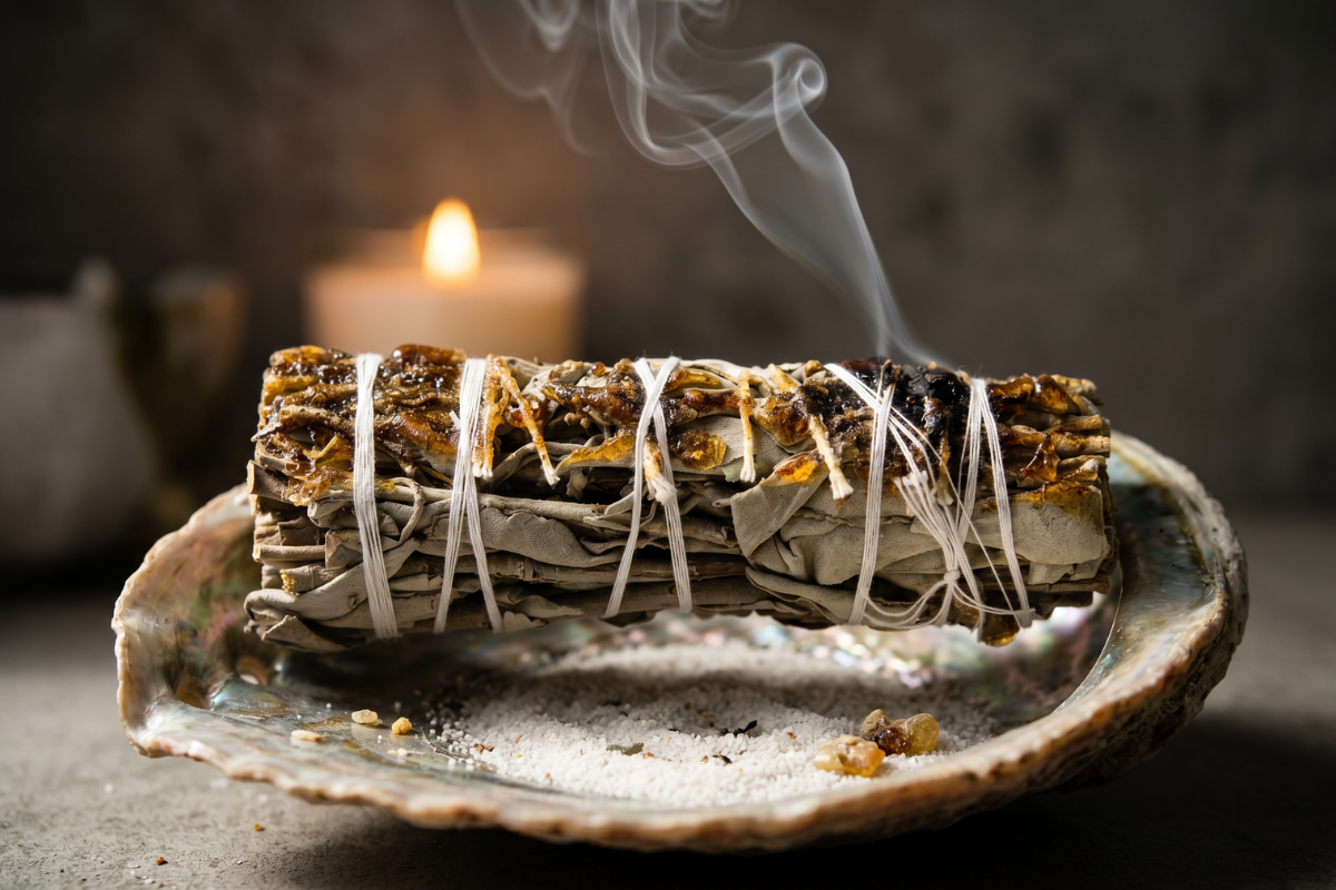 Smudge Stick med Hvid Salvie og glansfuld Copal Resin harpiks