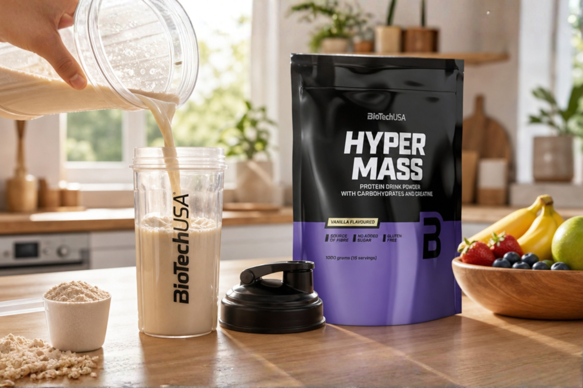 BioTechUSA Hyper Mass Vanilje 1kg pose weight gainer proteinpulver med kulhydrater og kreatin pr�senteret p� shoppen.