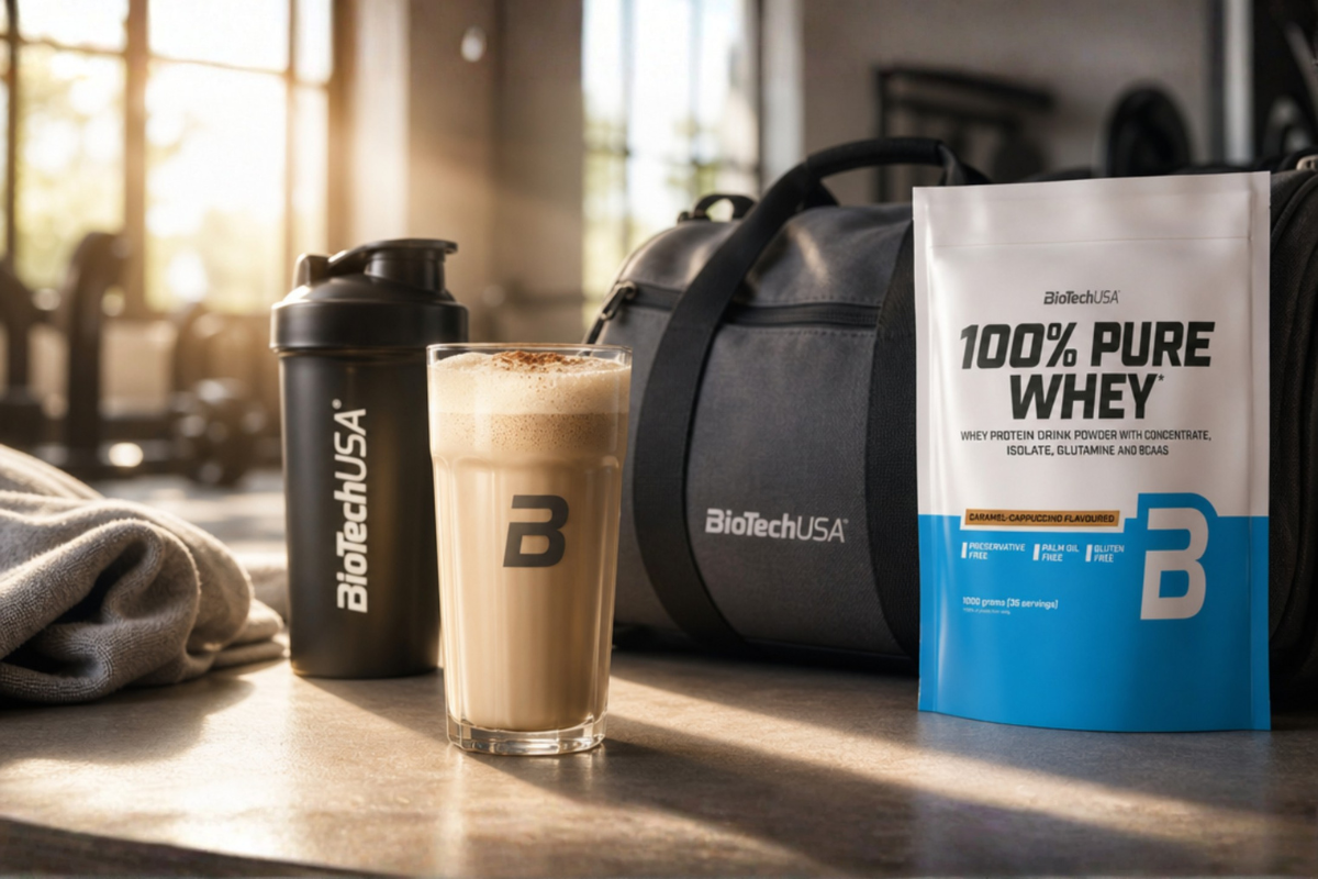 BioTechUSA 100% Pure Whey Caramel-Cappuccino 454g pose proteinpulver pr�senteret p� shoppen.