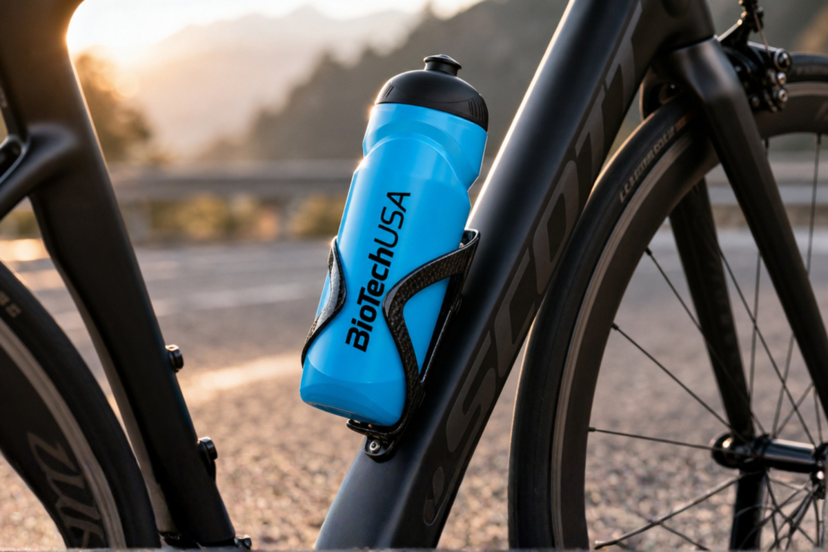 BioTechUSA Rocket Bottle Blue 600ml sport drikkedunk i elegant bl� farve med gummimundstykke pr�senteret p� shoppen.