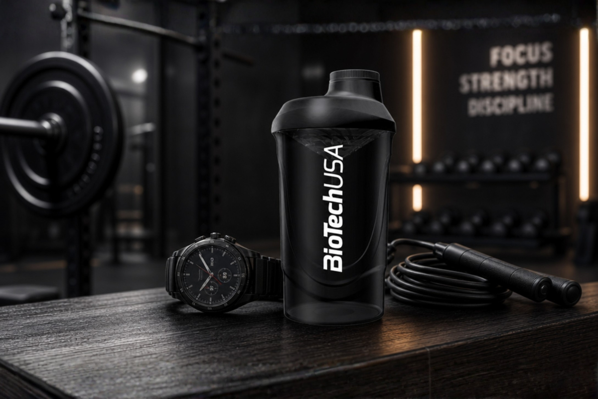 BioTechUSA Wave Shaker Black-Smoke 600ml protein shaker flaske i r�gfarvet sort design med m�leskala pr�senteret p� shoppen.