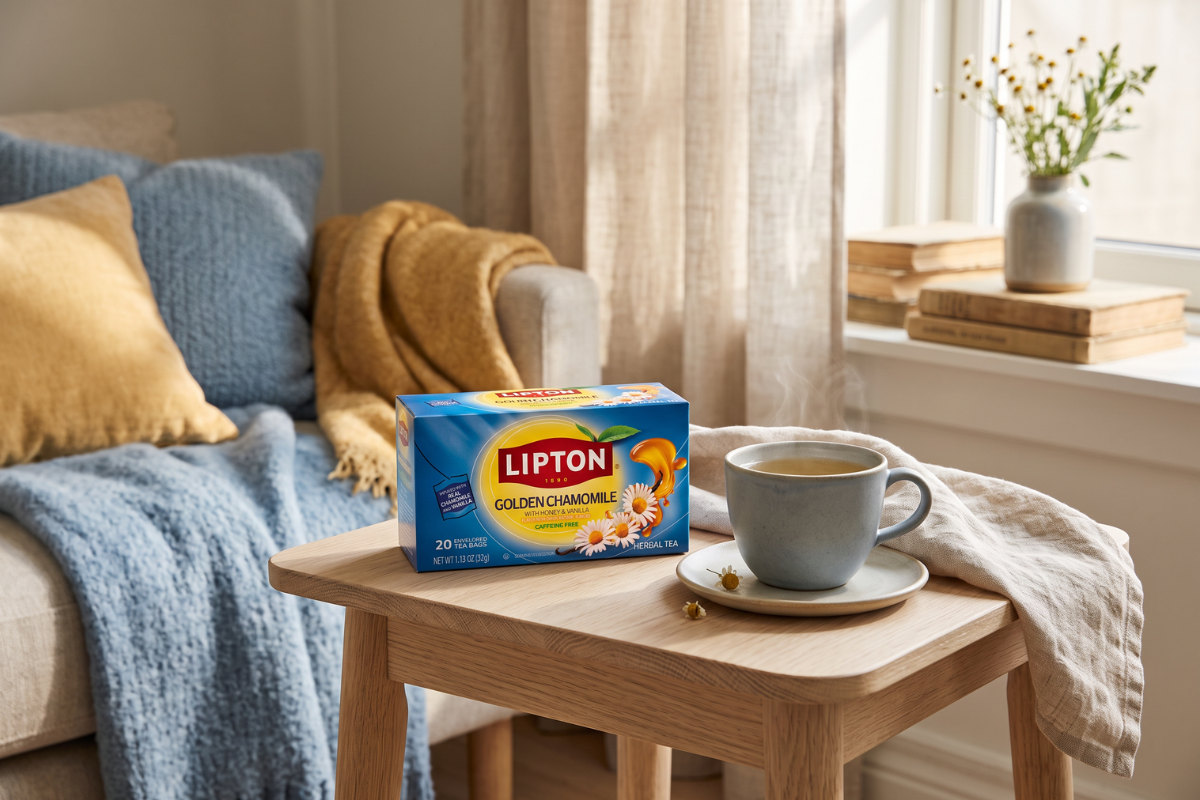 Lipton Golden Chamomile urtete med honning og vanilje &ndash; 20 tebreve i stemningsmilj�