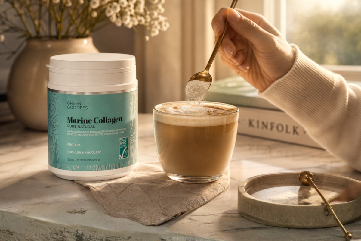 Green Goddess Marine Collagen Pure Natural 250g b�tte - rent hvidt pulver til hudpleje indefra.