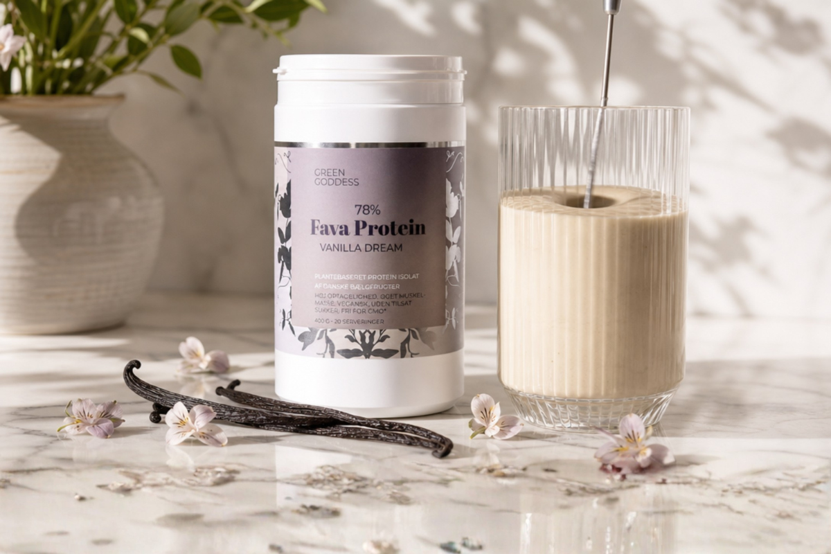 Green Goddess Vanilla Dream Fava Protein 400g d�se med 78 % proteinindhold pr�senteret p� shoppen.