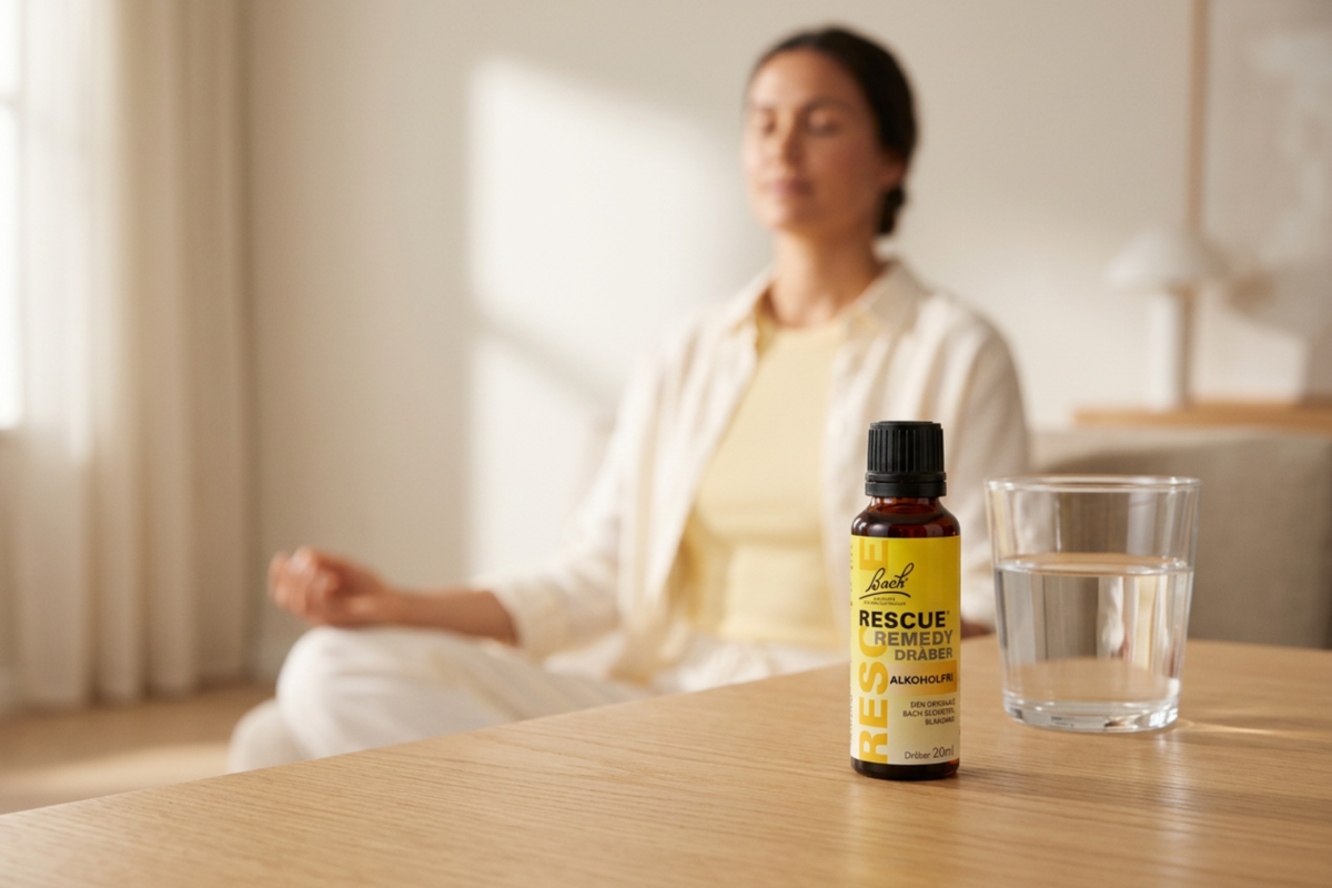 Den klassiske m�rkebrune glasflaske fra Bach Original Flower Remedies med den ikoniske gule etiket. Denne store variant indeholder 20 ml og er forsynet med en indbygget glaspipette med et genkendeligt lyser�dt gummihoved p� toppen.