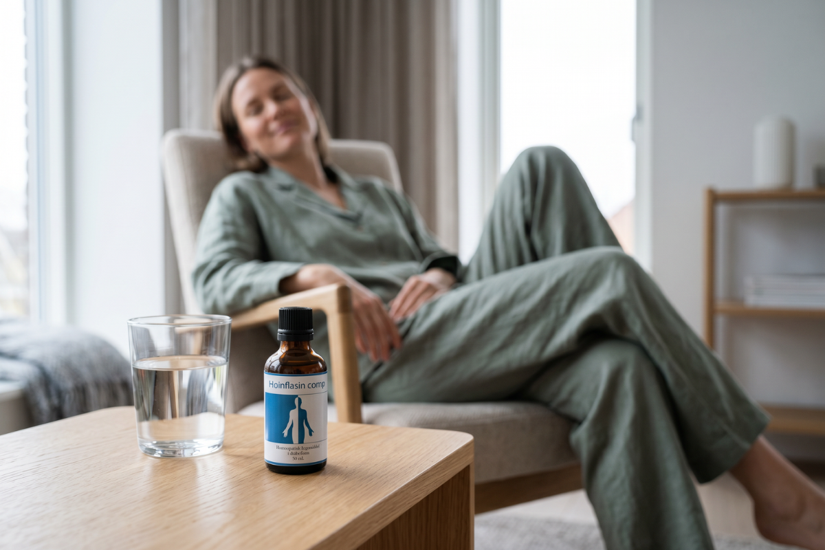 Holistica Medica Hoinflasin comp 50 ml i m�rkebrun glasflaske med dr�bet�ller.