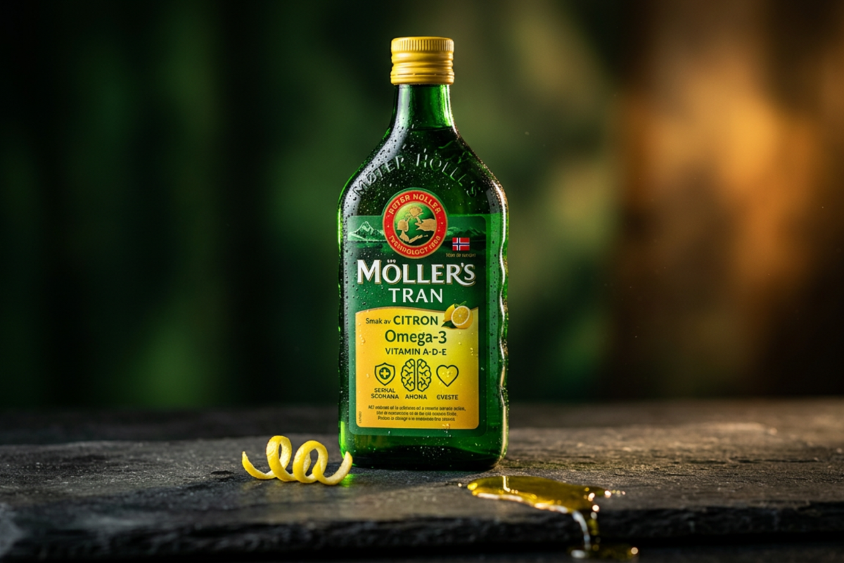 M�llers Tran med citrus 500 ml original norsk omega-3 fiskeolie i gr�n glasflaske