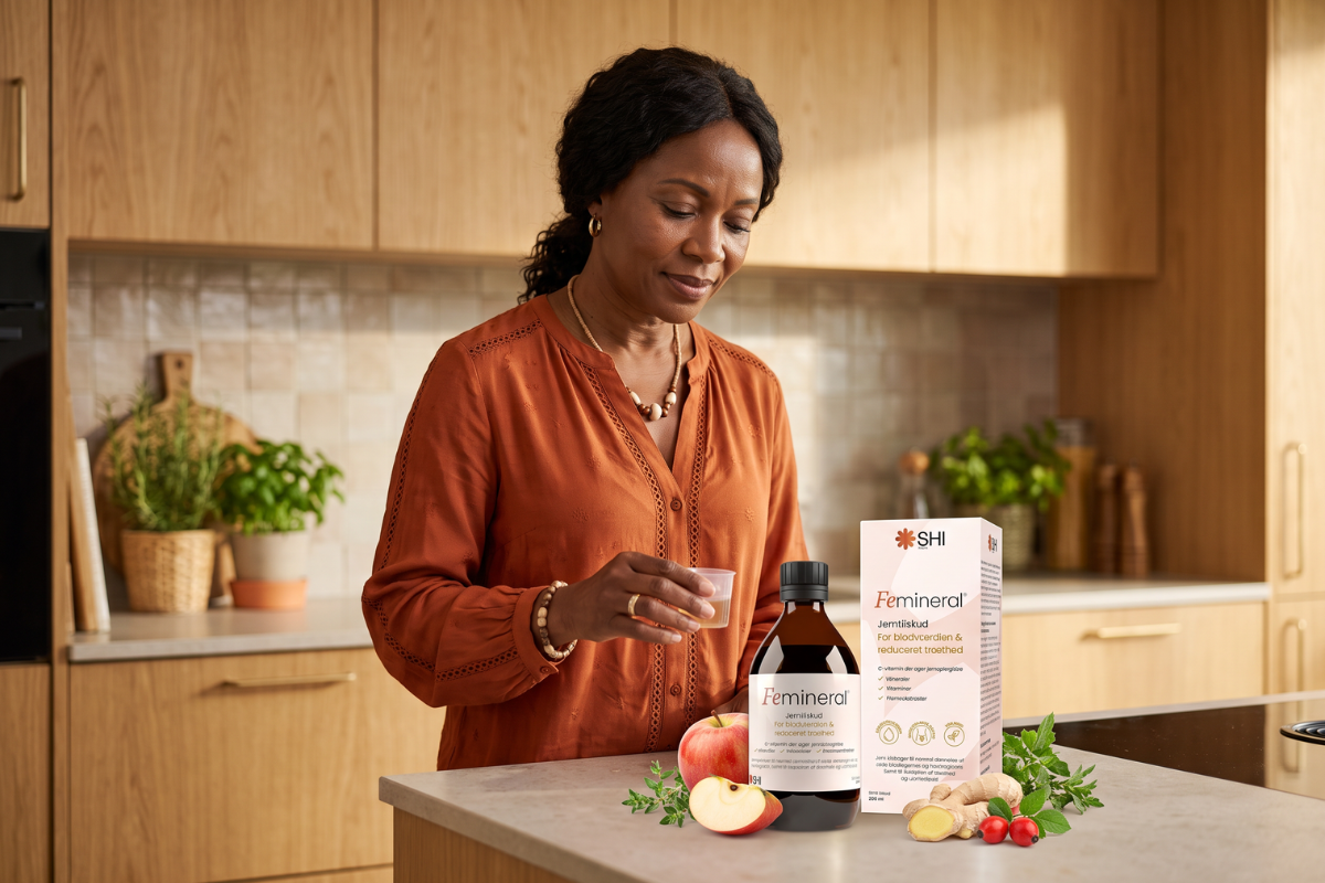 Kvinde i k�kken med SHI Femineral 200 ml