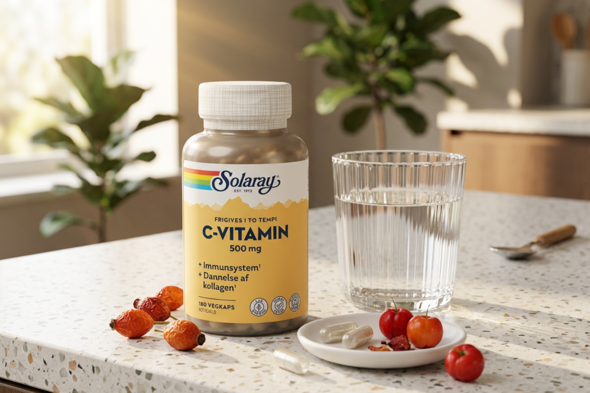 Solaray C-vitamin 500 mg 180 veganske kapsler tidsindstillet kosttilskud