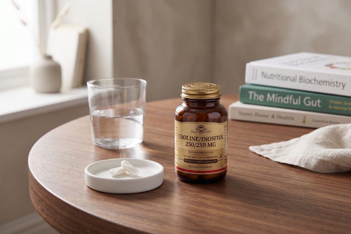 Solgar Choline Inositol 250mg 250mg 50 vegetabilske kapsler kosttilskud i brunt glas