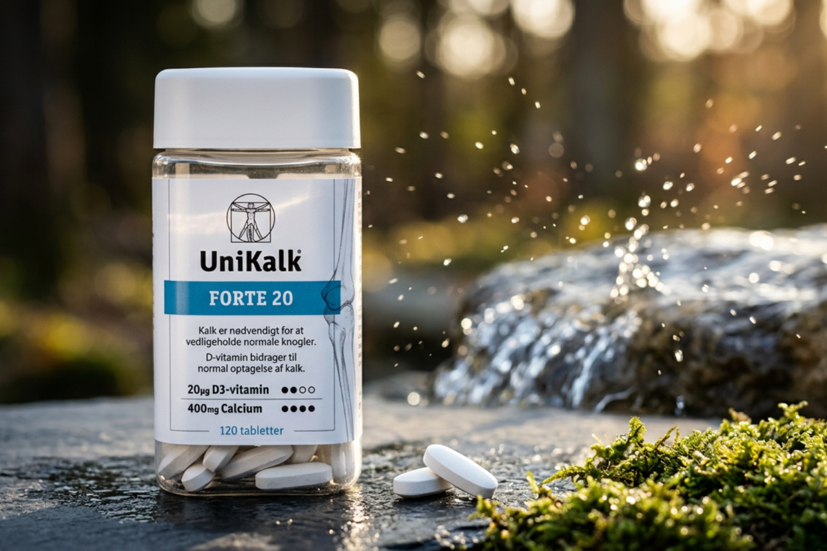 UniKalk Forte 20 med kalk og 20 mikrogram D-vitamin 120 tabletter