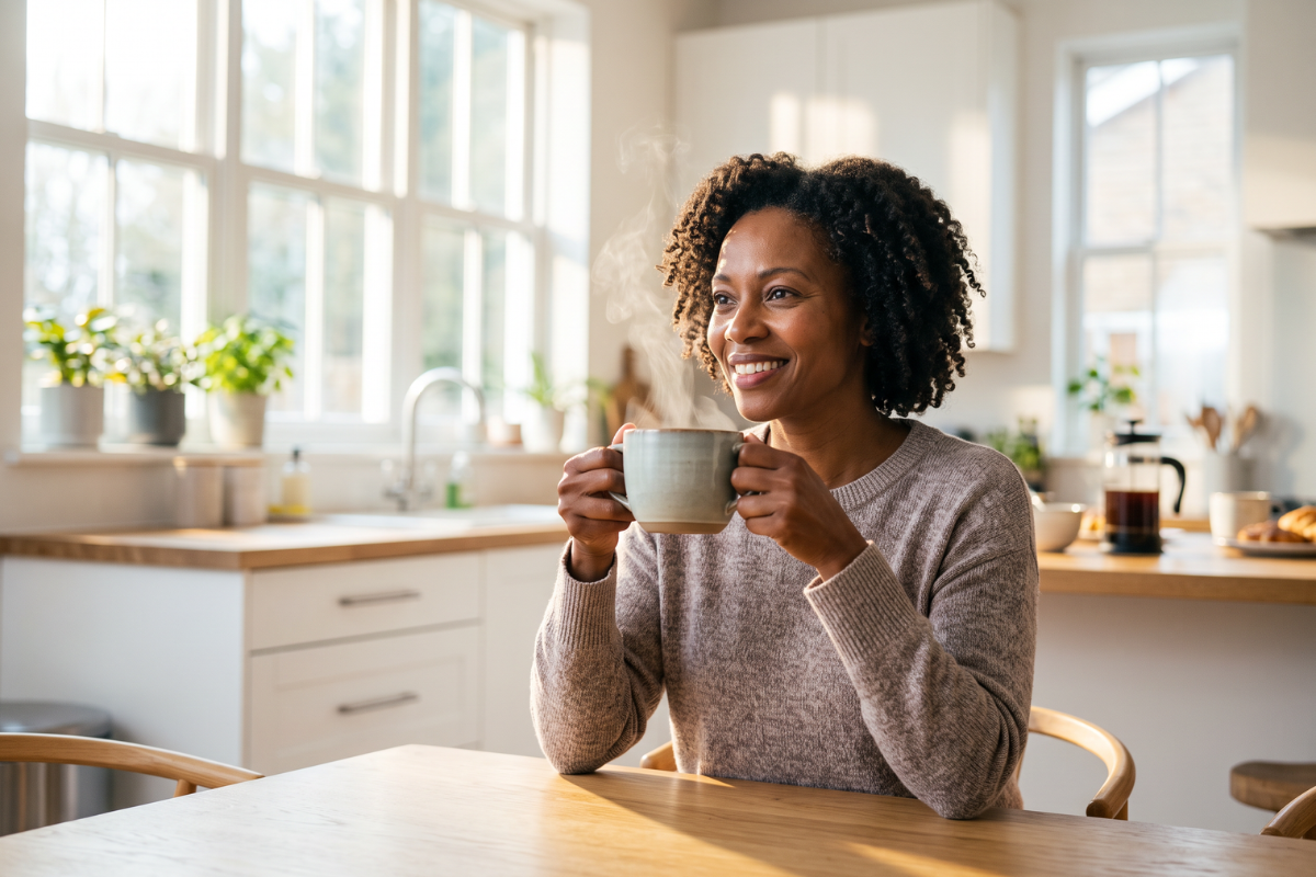 Opretst�ende Lipton Black Tea English Breakfast �ske. Designet er gult �verst og r�dt nederst, med et tekrus i midten.