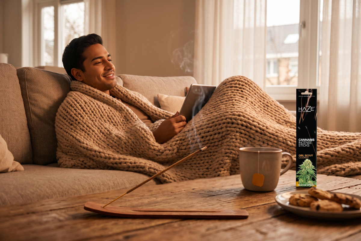Smal sort �ske med HAZE Cannabis Incense Sticks - Girl Scout Cookies og gyldne detaljer