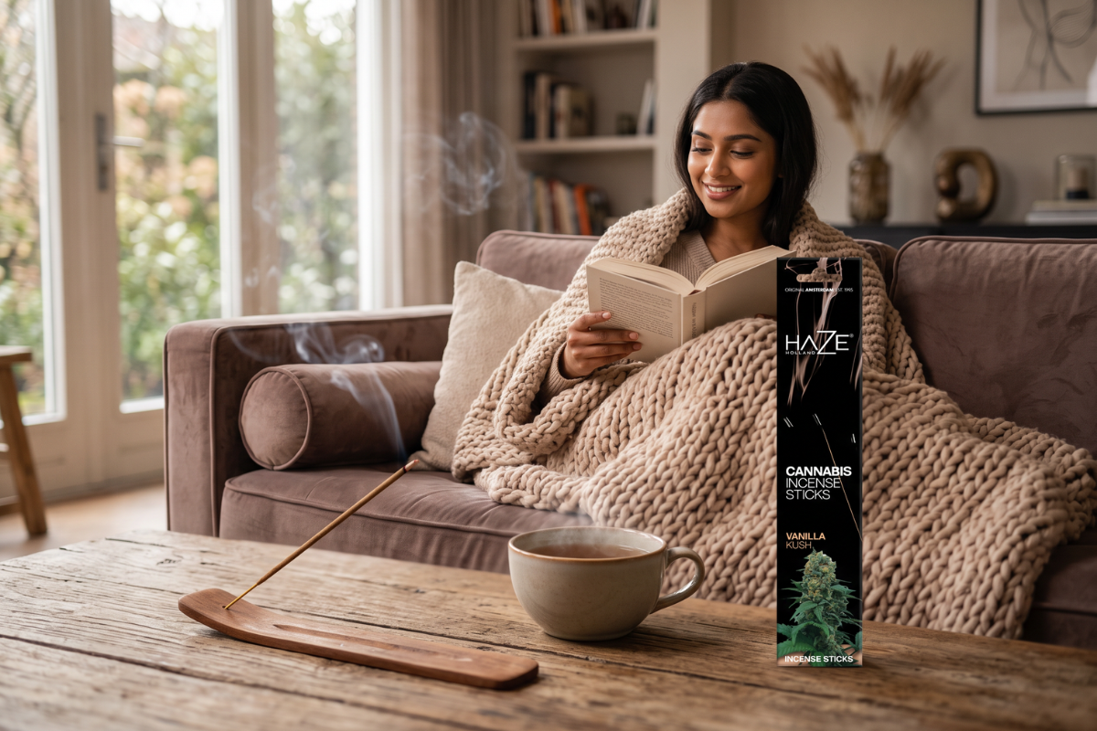 Smal sort �ske med HAZE Cannabis Incense Sticks - Vanilla Kush