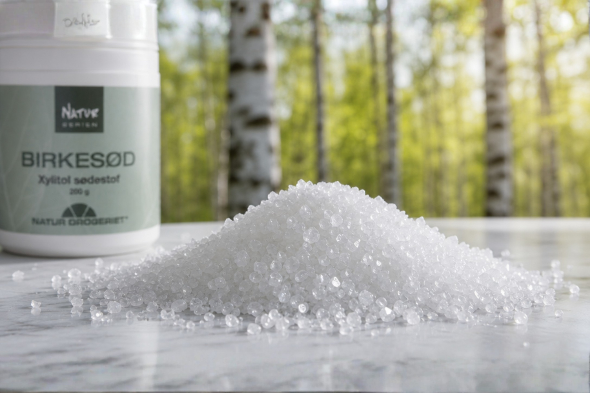 Natur-Drogeriet Birkes�d Xylitol s�destof 200 g i hvid beholder pr�senteret hos Helseservice.
