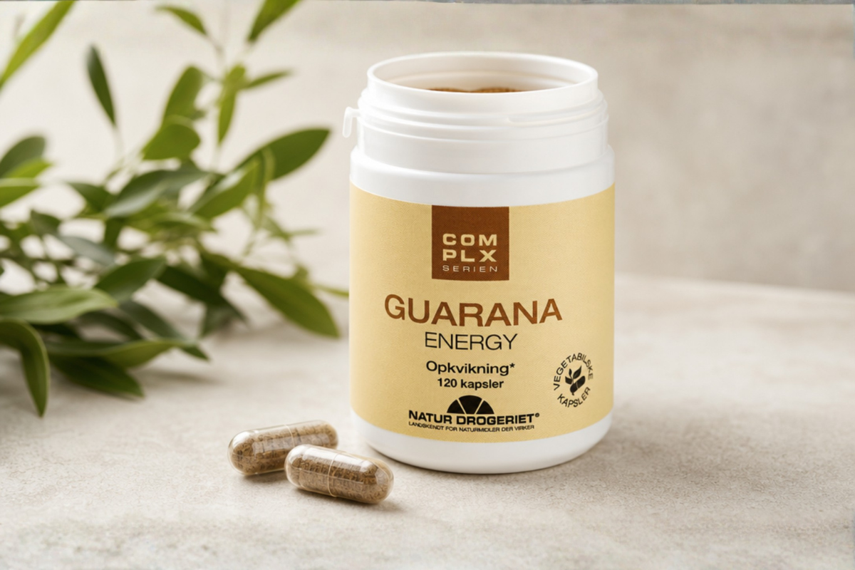 Natur-Drogeriet Guarana Energy 120 kapsler til opkvikning og fokus pr�senteret hos Helseservice.
