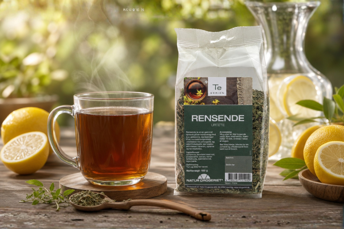 Natur-Drogeriet Rensende te 100g pose med de originale syv urter pr�senteret p� shoppen.