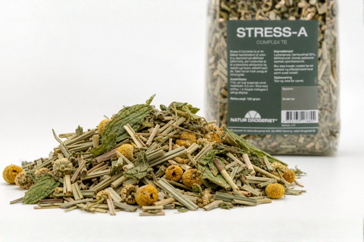 Natur-Drogeriet Stress-A complex te 100 g urtete til afslapning og velv�re hos Helseservice.