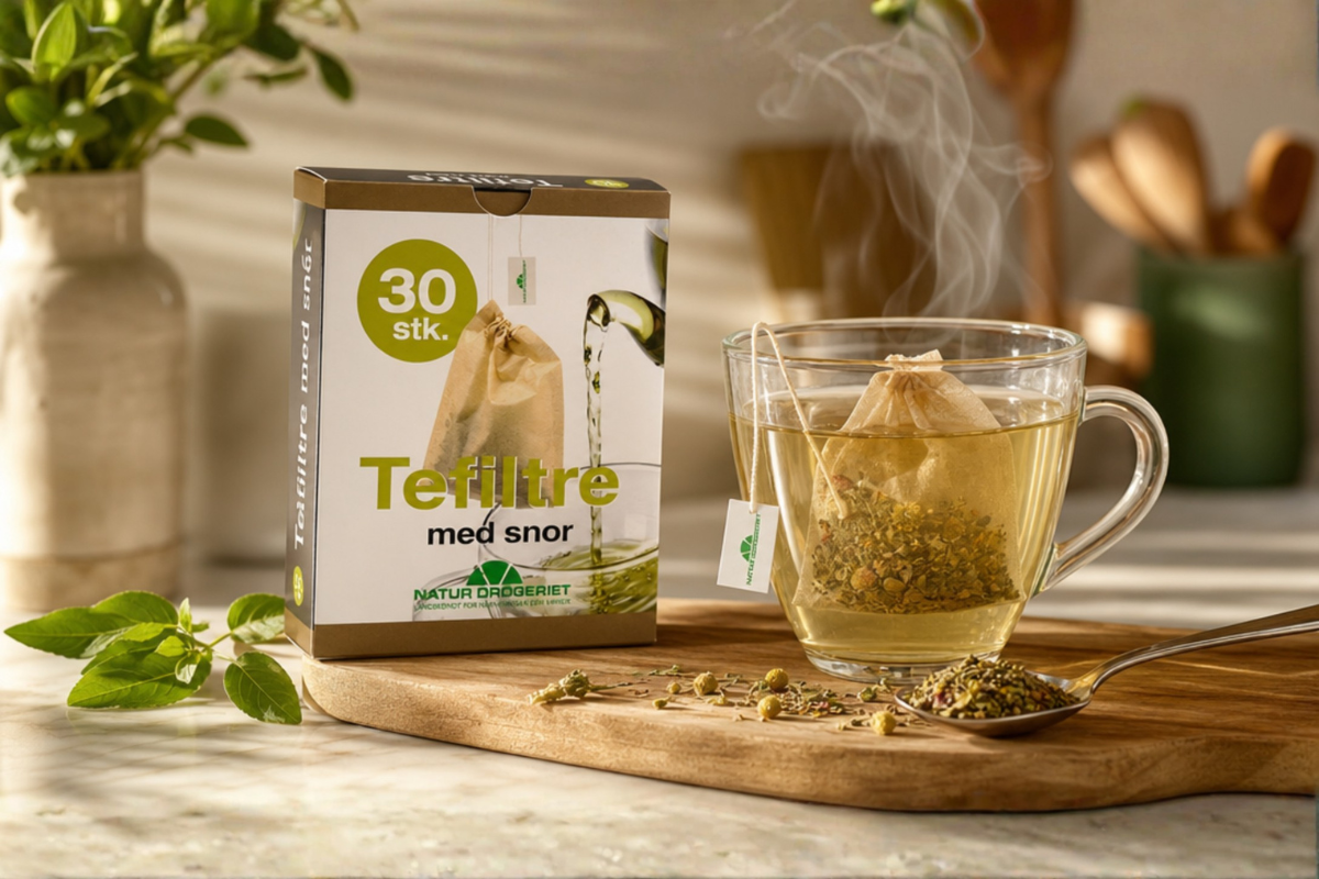 Natur-Drogeriet Tefiltre med snor 30 stk. ublegede engangsfiltre pr�senteret hos Helseservice.