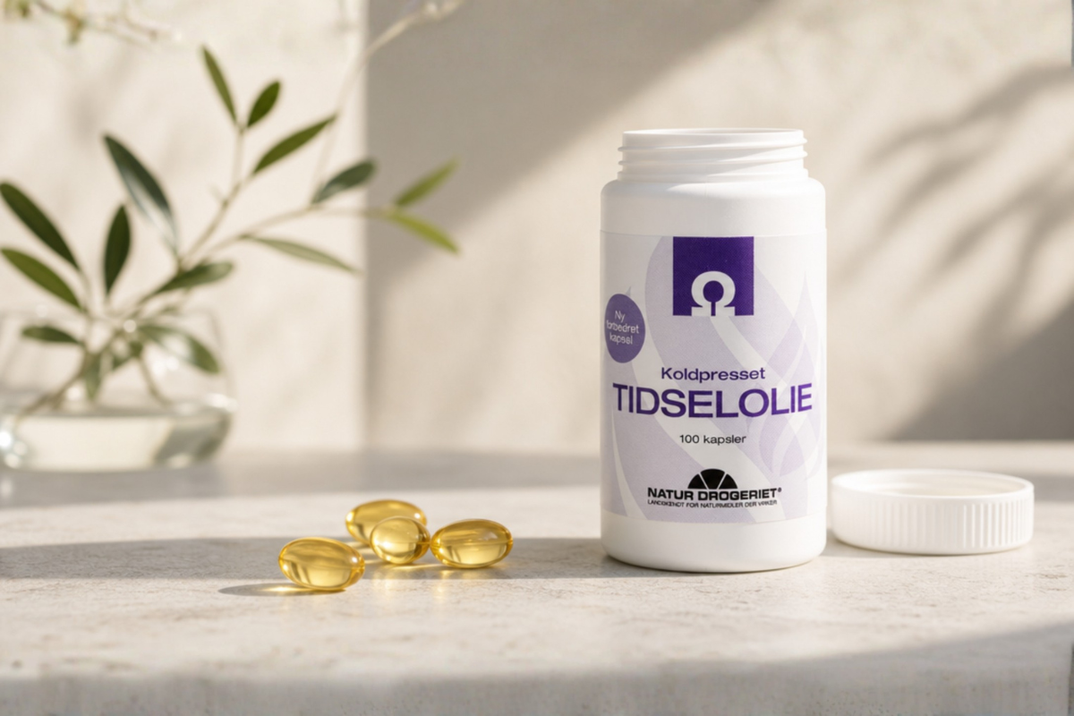 Natur-Drogeriet Tidselolie 100 kapsler � Koldpresset tidselfr�olie med Omega-6 fedtsyrer pr�senteret hos Helseservice.