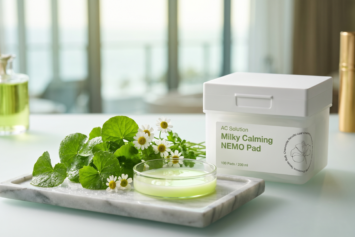 Illumiel AC Solution Milky Calming NEMO Pad 100 stk boks med hvid label til koreansk hudpleje