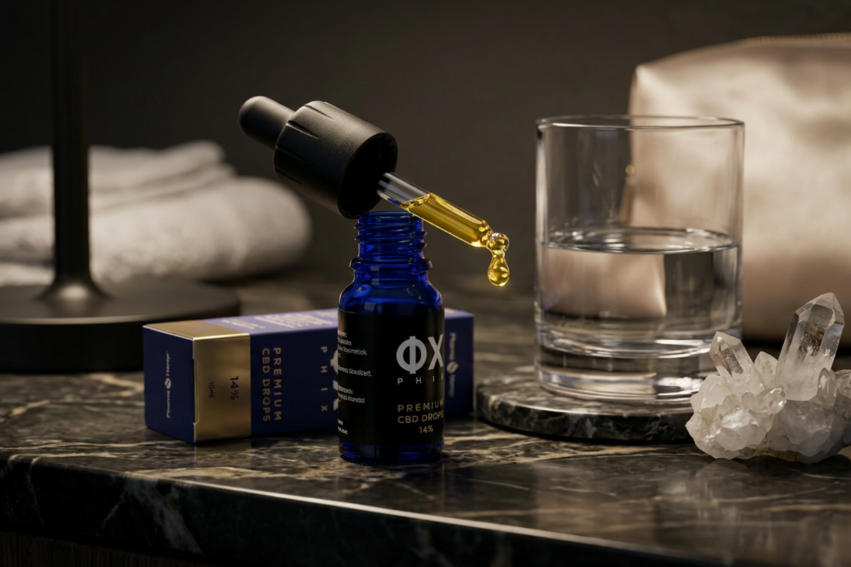 PHIX Premium Drops - Premium Olie 1400mg i m�rkebl� �ske med guld detaljer