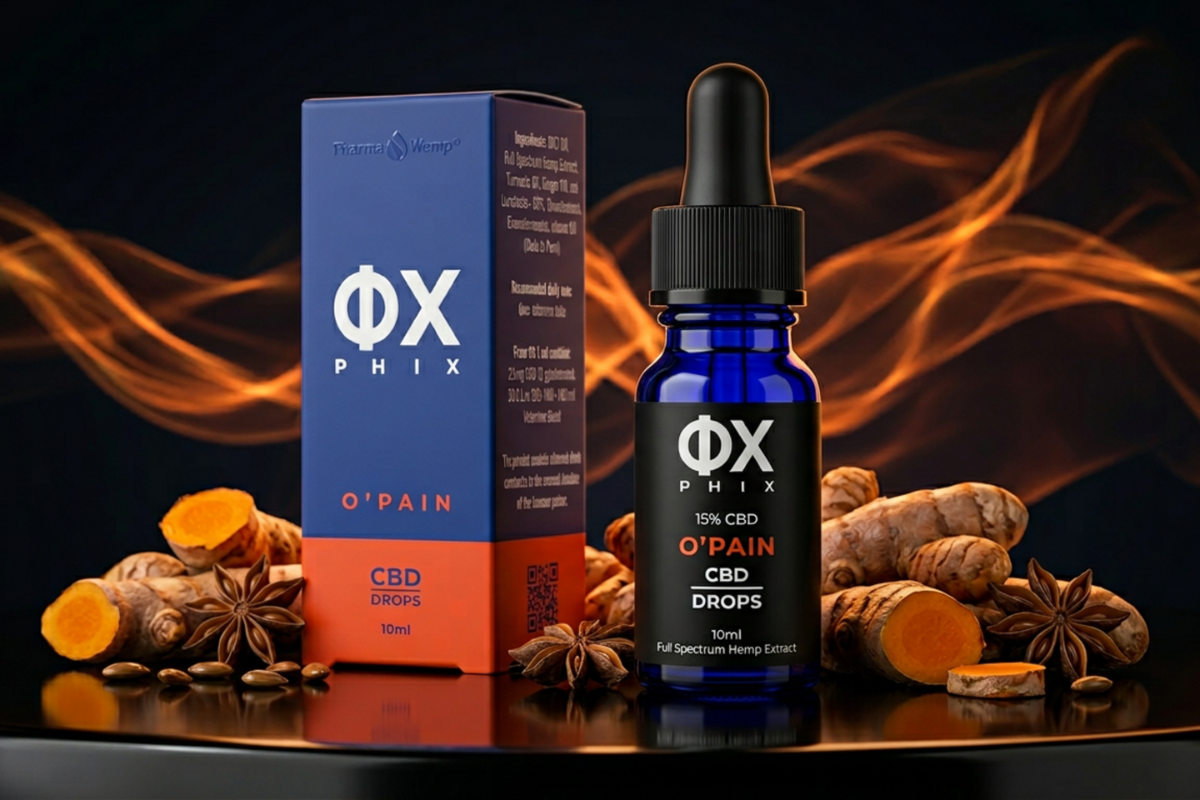 PHIX O'Pain Drops - Premium Olie 1500mg i m�rkebl� og orange emballage