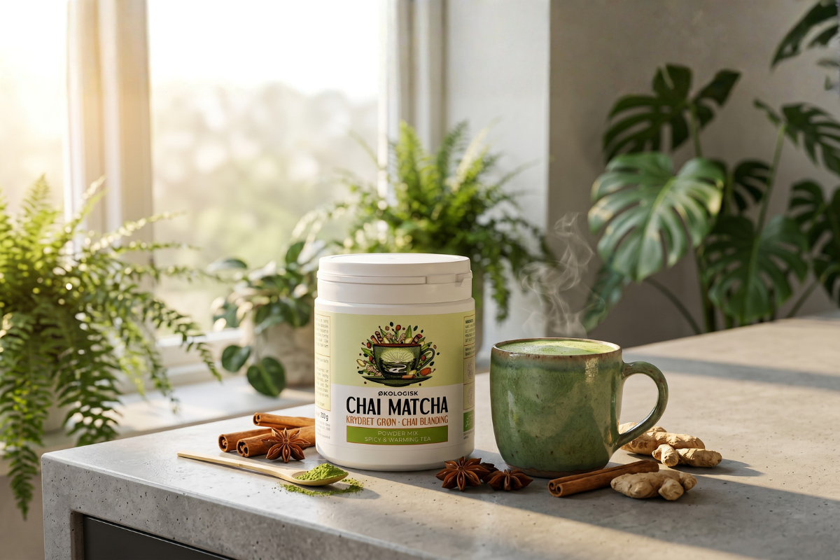 R�mer Chai Matcha te �kologisk 200g i hvid praktisk genanvendelig beholder