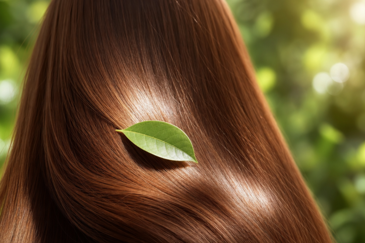 Detaljeret visning af Henna h&aring;rfarve-emballage med naturlige planteingredienser.